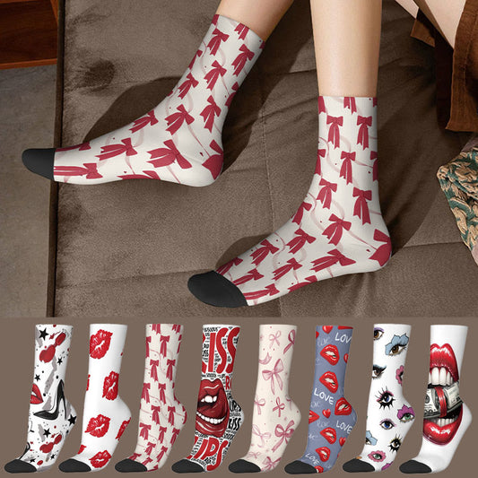Socken mit 3D-Lippen und Schleife, Motiv: Vierteldollar-Münzen (3 Paar) - image 0