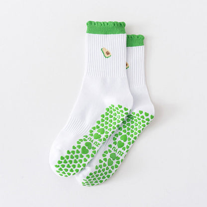 Yoga-Socken in Übergröße mit Kirschherz, Schleife und Avocado-Motiv (4 Paar) - Grün - EU36-40 (US3-7) - image 8