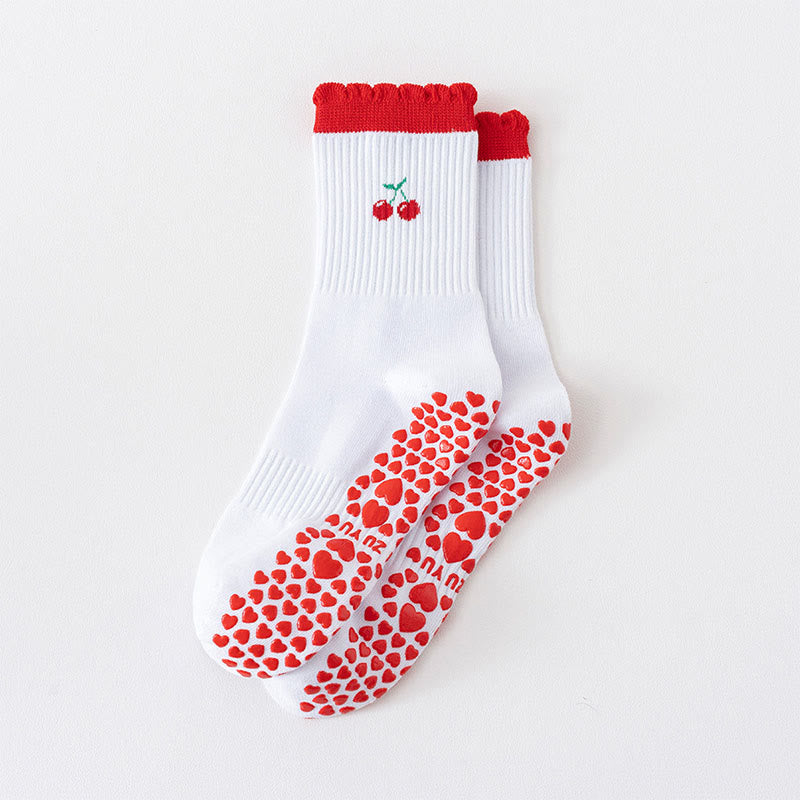 Yoga-Socken in Übergröße mit Kirschherz, Schleife und Avocado-Motiv (4 Paar) - Rot - EU36-40 (US3-7) - image 5