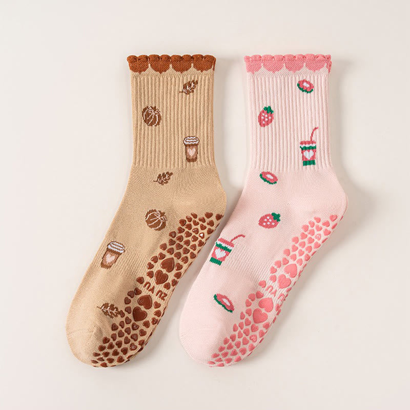 Socken mit Erdbeer-Kaffeebecher-Motiv und rutschfester Oberfläche (2 Paar) - image 8