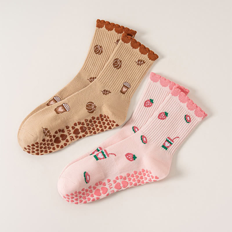 Socken mit Erdbeer-Kaffeebecher-Motiv und rutschfester Oberfläche (2 Paar) - Mehrfarbig - EU36-40 (US3-7) - image 9