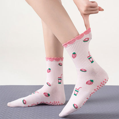 Socken mit Erdbeer-Kaffeebecher-Motiv und rutschfester Oberfläche (2 Paar) - image 4