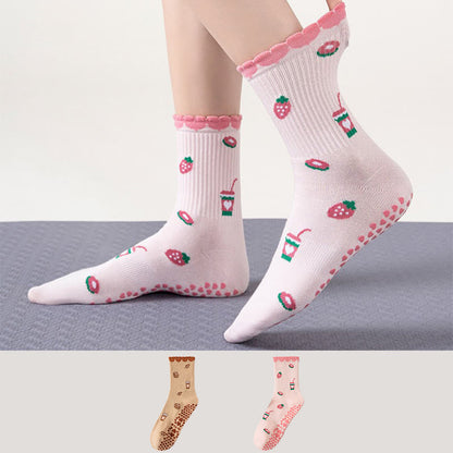 Socken mit Erdbeer-Kaffeebecher-Motiv und rutschfester Oberfläche (2 Paar) - image 0
