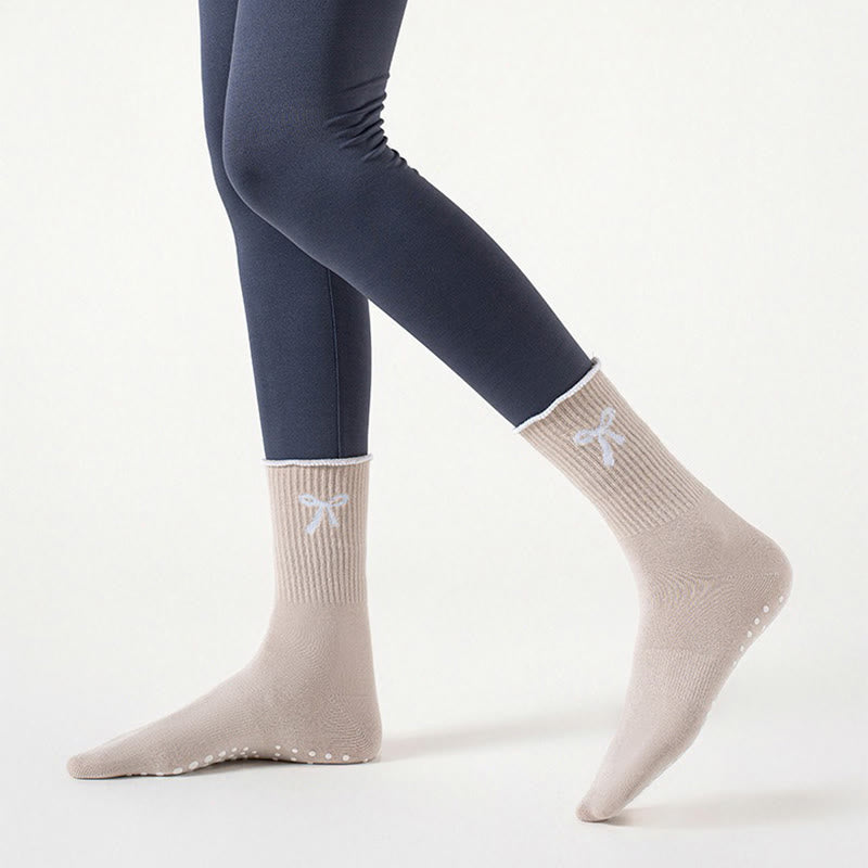 Feine Socken mit Schleifenstickerei und rutschfester Oberfläche (4 Paar) - image 8