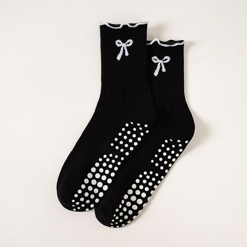 Feine Socken mit Schleifenstickerei und rutschfester Oberfläche (4 Paar) - Schwarz - EU36-40 (US3-7) - image 14