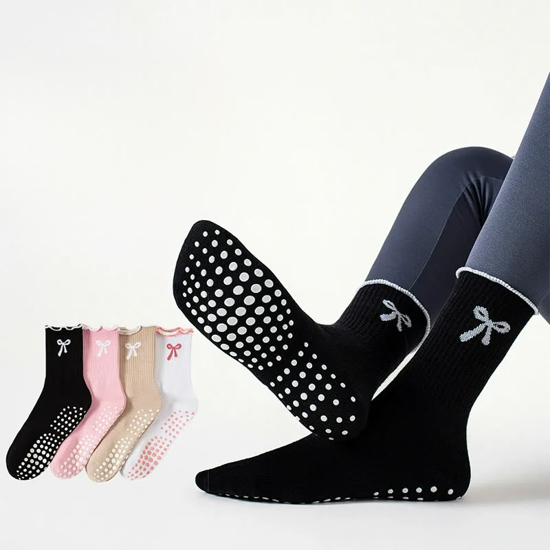 Feine Socken mit Schleifenstickerei und rutschfester Oberfläche (4 Paar) - image 0