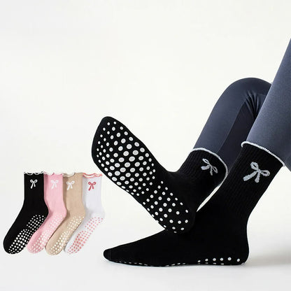 Feine Socken mit Schleifenstickerei und rutschfester Oberfläche (4 Paar) - image 0