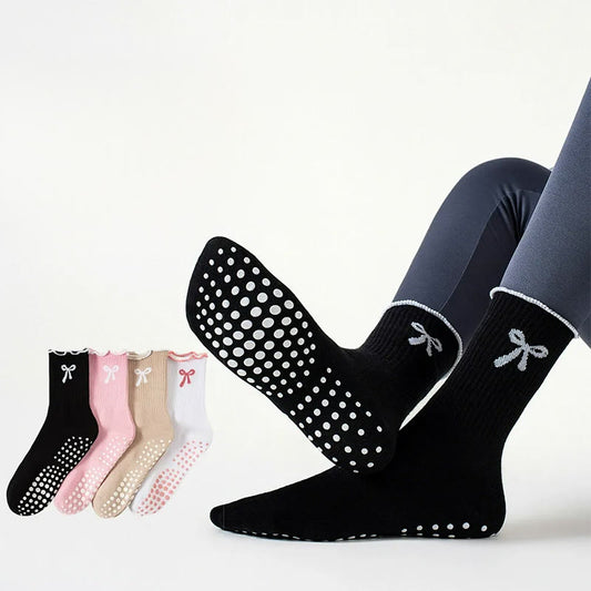 Feine Socken mit Schleifenstickerei und rutschfester Oberfläche (4 Paar) - image 0