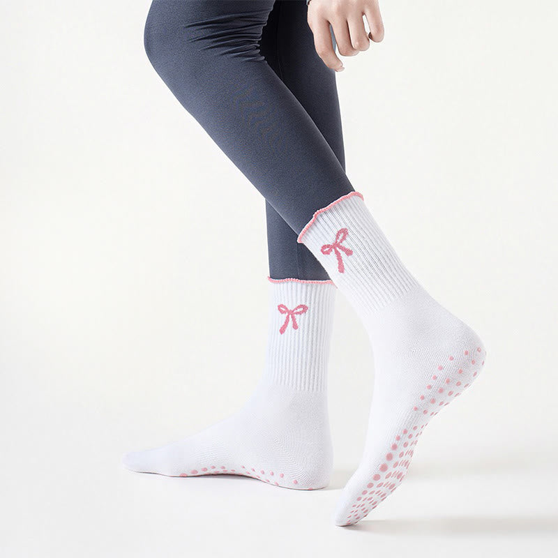 Feine Socken mit Schleifenstickerei und rutschfester Oberfläche (4 Paar) - image 5