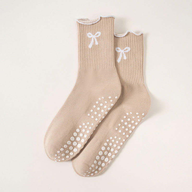 Feine Socken mit Schleifenstickerei und rutschfester Oberfläche (4 Paar) - Khaki - EU36-40 (US3-7) - image 13