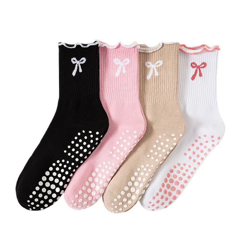 Feine Socken mit Schleifenstickerei und rutschfester Oberfläche (4 Paar) - Mehrfarbig - EU36-40 (US3-7) - image 12