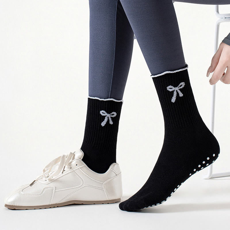 Feine Socken mit Schleifenstickerei und rutschfester Oberfläche (4 Paar) - image 6