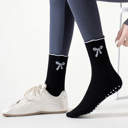 Feine Socken mit Schleifenstickerei und rutschfester Oberfläche (4 Paar) - image 6