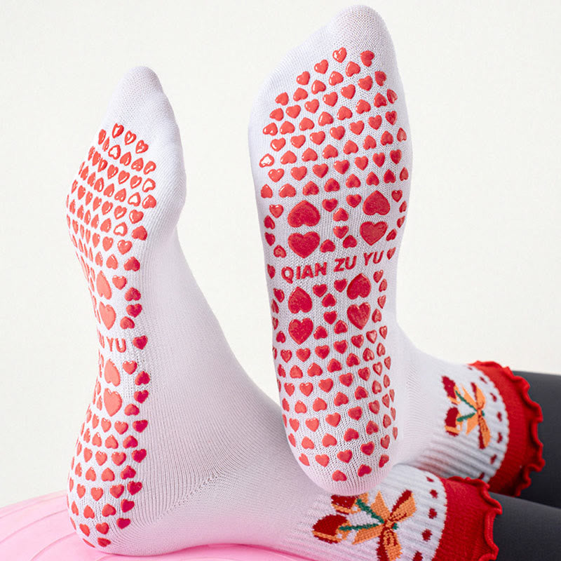 Erdbeer-Kirsch-Herz-Socken mit rutschfester Sohle (3 Paar) - image 5