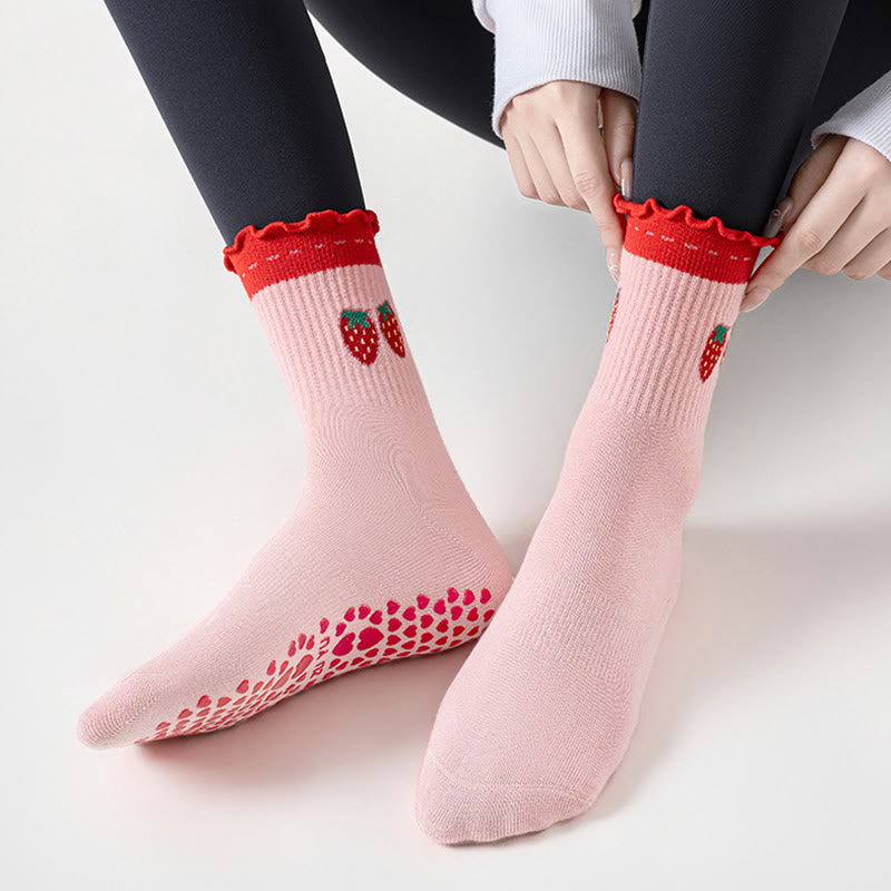 Erdbeer-Kirsch-Herz-Socken mit rutschfester Sohle (3 Paar) - image 8