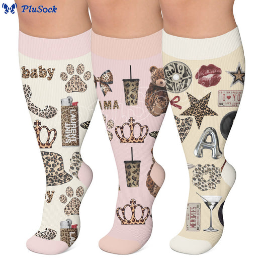 Trendige Kompressionsstrümpfe mit Leopardenmuster in Übergröße - image 0