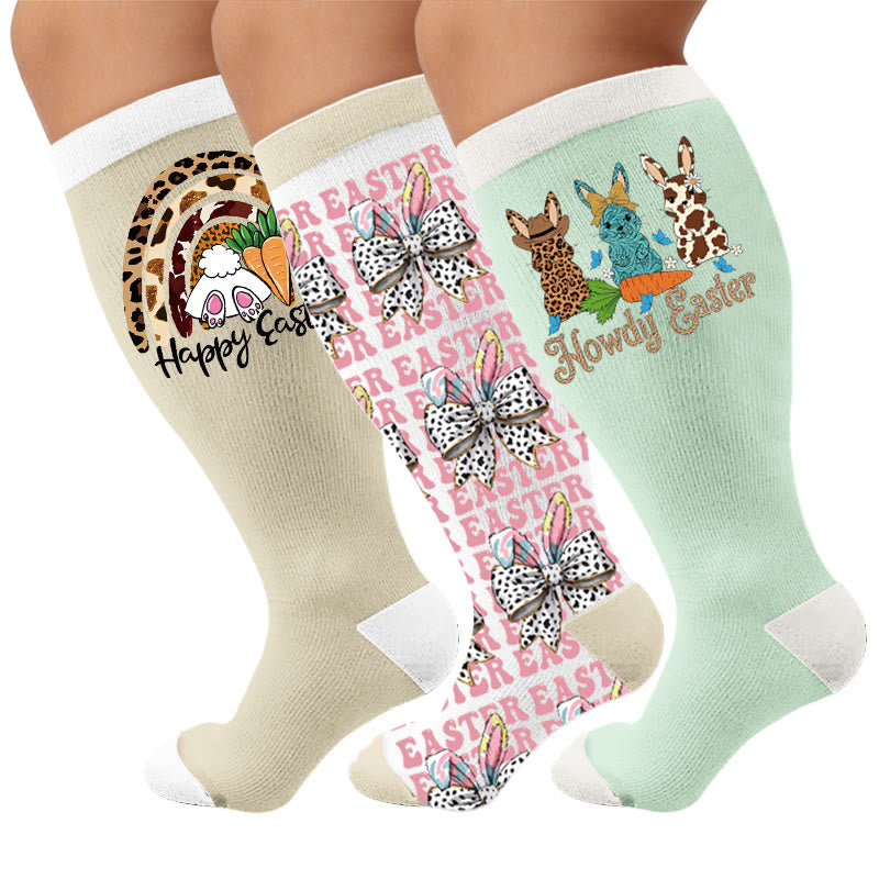 Kompressionsstrümpfe mit Osterhasenmuster in Übergröße - Mehrfarbig (3 Paare) - 4XL - image 1