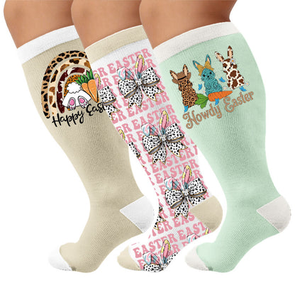 Kompressionsstrümpfe mit Osterhasenmuster in Übergröße - Mehrfarbig (3 Paare) - 4XL - image 1