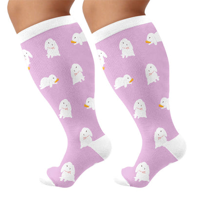 Panda-Hasen-Dackel-Kompressionsstrümpfe in Übergröße - Lila - 4XL - image 5