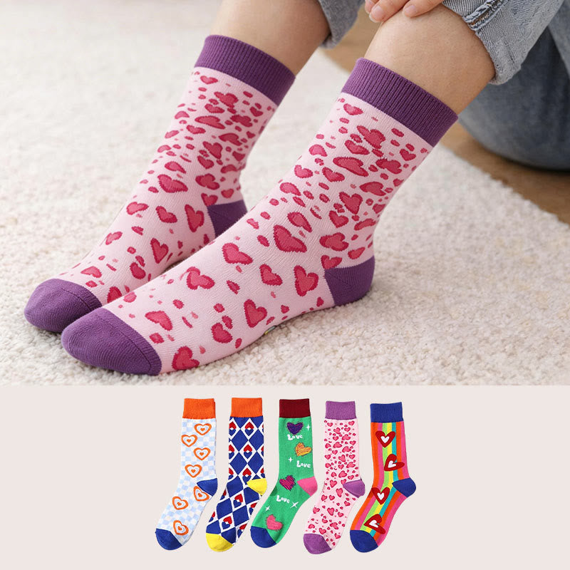 Viertelsocken mit Herzmuster (5 Paar) - image 0