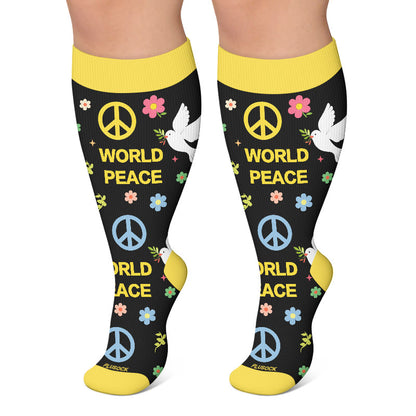 Kompressionsstrümpfe „Weltfriedensbotschaft“ in Übergröße - image 3