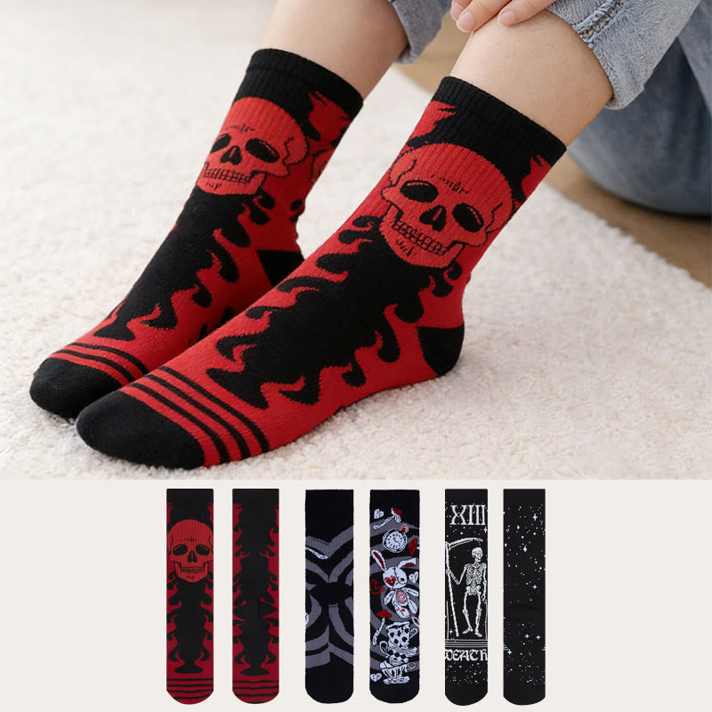 Socken mit Totenkopf- und Skelettmotiven (3 Paar) - Mehrfarbig - EU36-42 (US3-8,5) - image 0