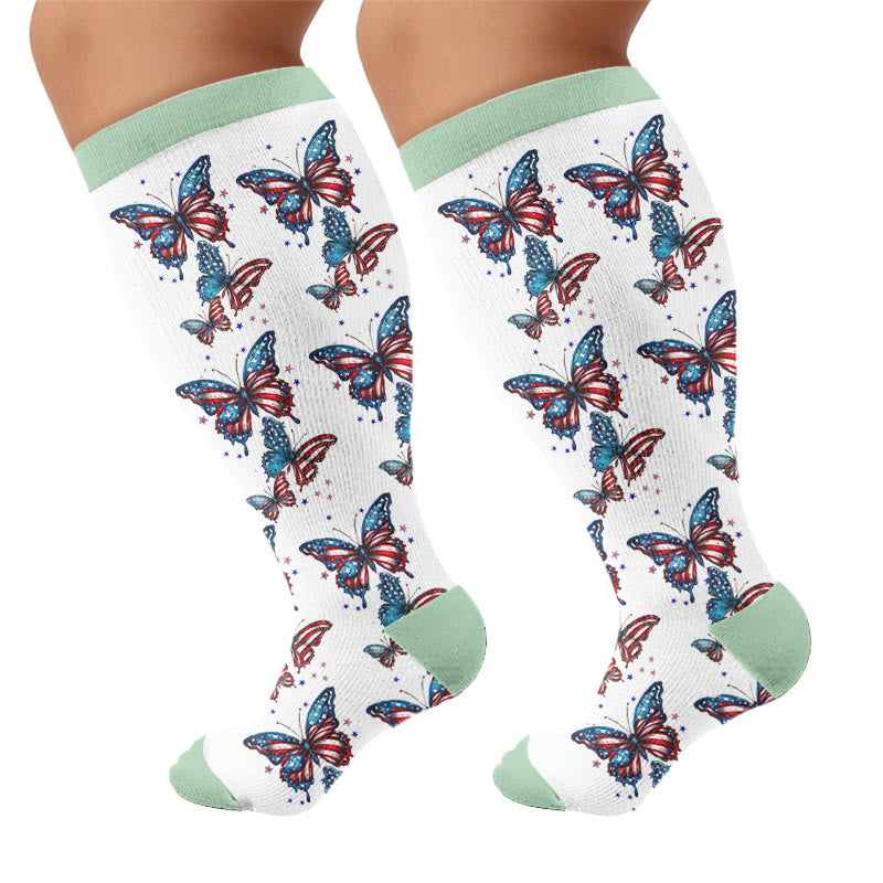 Kompressionsstrümpfe in Übergröße mit Flaggenfarben und Schmetterlingsmotiven - Grün (1 Paar) - 4XL - image 6