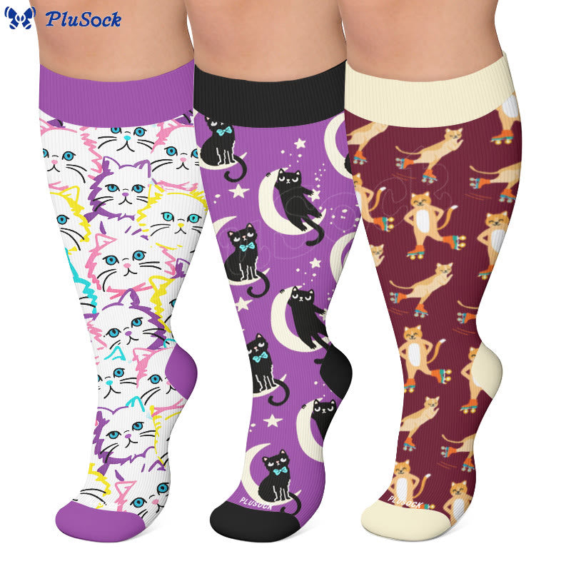 Plus Size Moon Star Cat Kompressionsstrümpfe - image 0