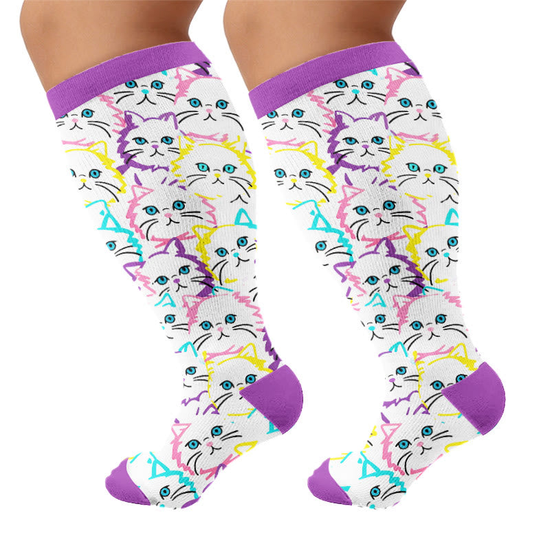 Plus Size Moon Star Cat Kompressionsstrümpfe - Weiß (1 Paar) - 4XL - image 9