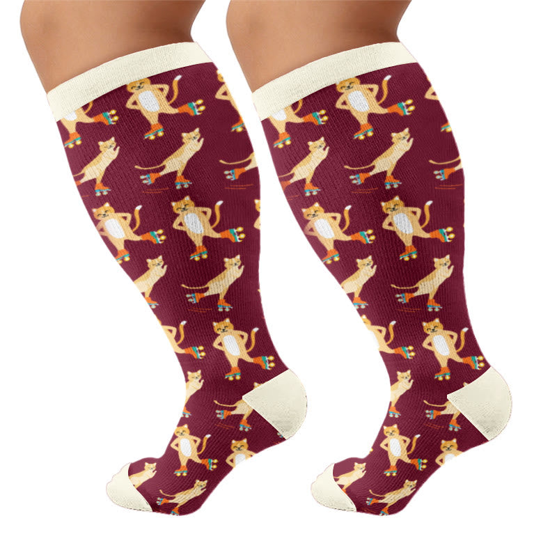 Plus Size Moon Star Cat Kompressionsstrümpfe - Wein (1 Paar) - 4XL - image 10