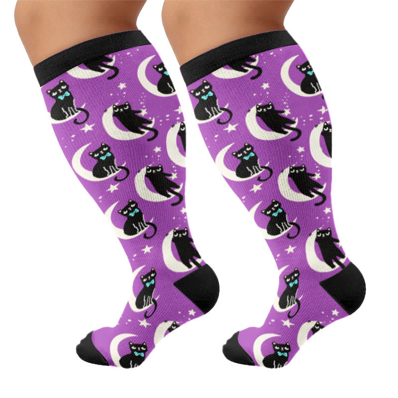 Plus Size Moon Star Cat Kompressionsstrümpfe - Lila (1 Paar) - 4XL - image 8