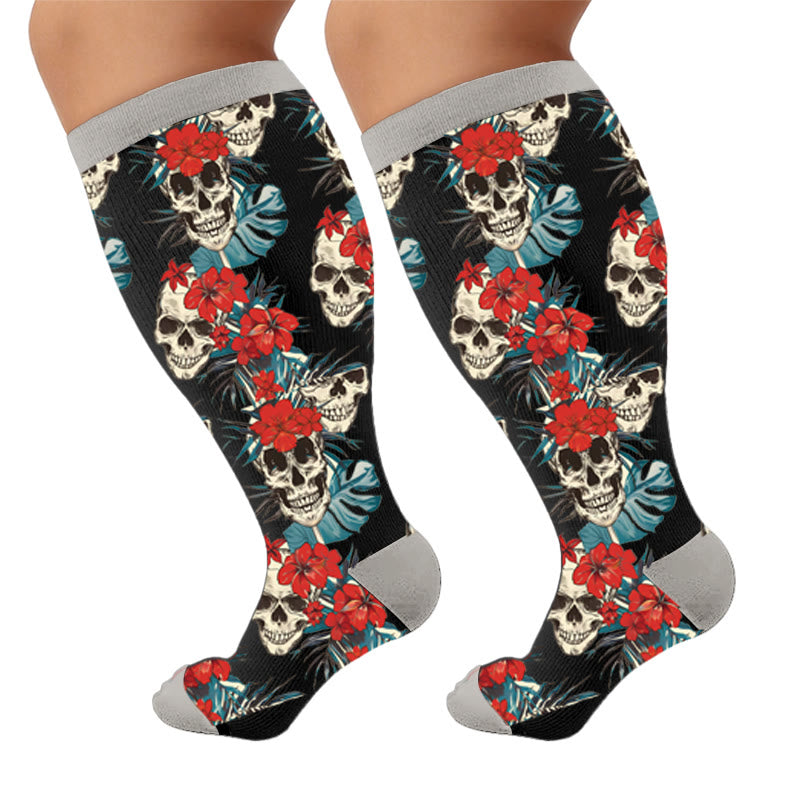 Kompressionsstrümpfe mit Totenkopf- und Blumenmuster - Einzigartig (1 Paar) - 4XL - image 7