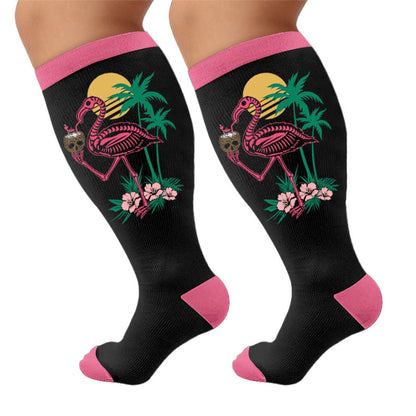 Sommer-Kompressionsstrümpfe mit Print in Übergröße - Flamingos (1 Paar) - 4XL - image 6