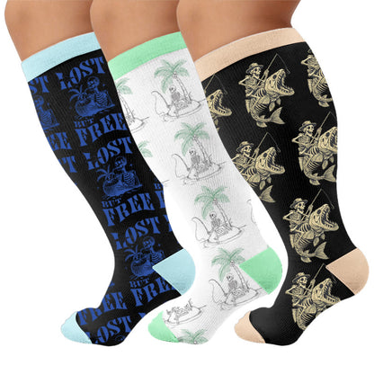 Plus Size Casual Holiday bedruckte Kompressionsstrümpfe - Mehrfarbig (3 Paare) - 4XL - image 1