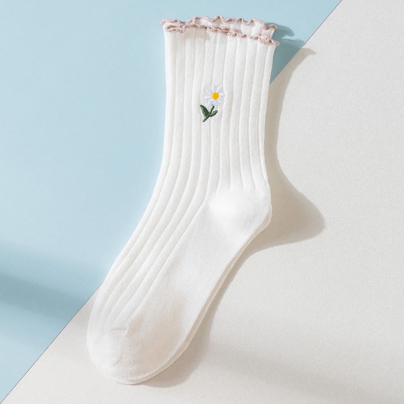 Bestickte Gänseblümchen-Schlafsocken (8 Paar) - Weiß - EU 36-40 (US 3-7) - image 12