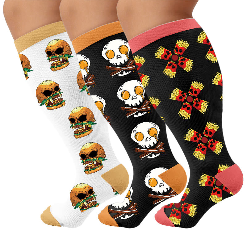 Kompressionsstrümpfe in Übergröße mit lustigem Lebensmittel-Print - Mehrfarbig (3 Paare) - 4XL - image 1