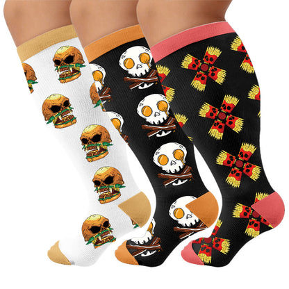 Kompressionsstrümpfe in Übergröße mit lustigem Lebensmittel-Print - Mehrfarbig (3 Paare) - 4XL - image 1