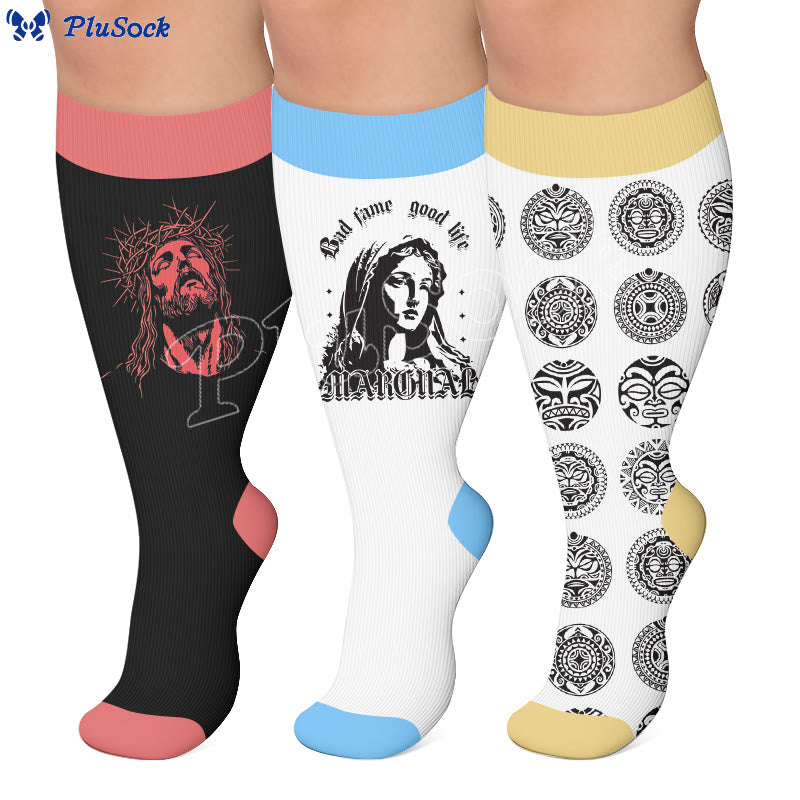 Kompressionsstrümpfe mit religiösem Aufdruck in Übergröße - image 0