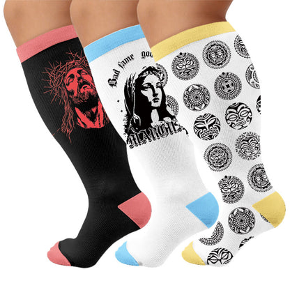 Kompressionsstrümpfe mit religiösem Aufdruck in Übergröße - Mehrfarbig (3 Paare) - 4XL - image 1