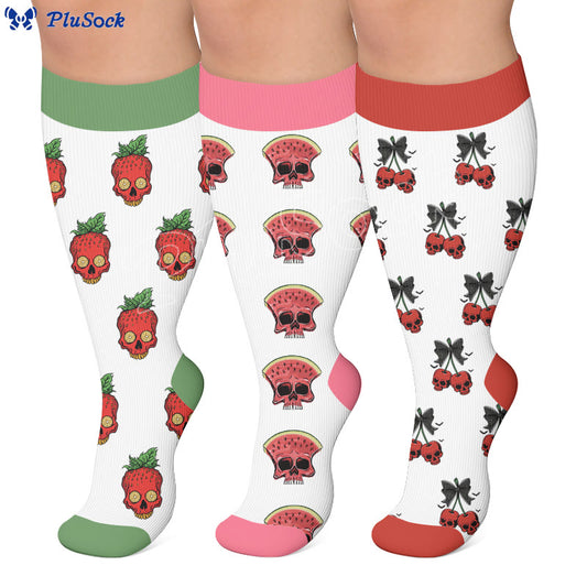 Kompressionsstrümpfe mit Frucht-Totenkopf-Print in Übergröße - image 0