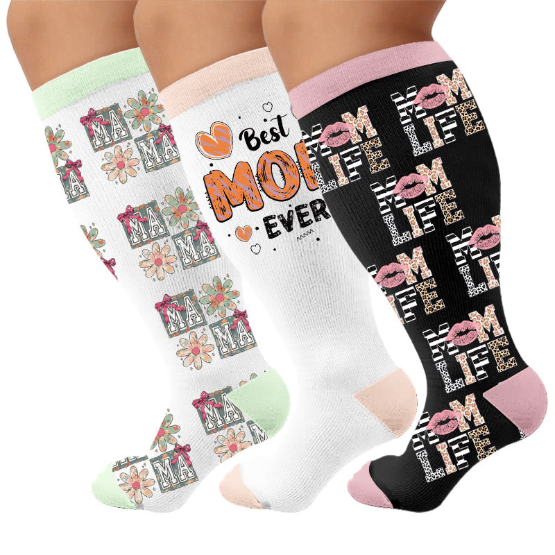 Kompressionsstrümpfe mit Weihnachtsmuster in Übergröße - Mehrfarbig (3 Paare) - 4XL - image 1