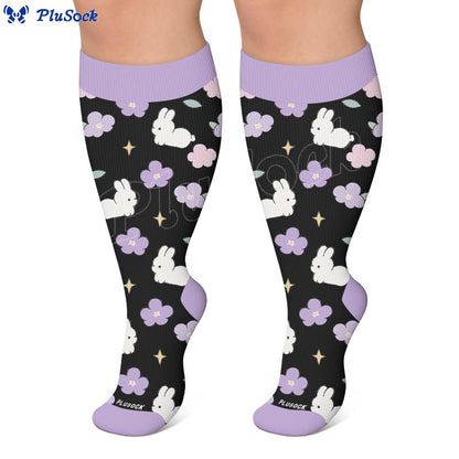 Kompressionsstrümpfe in Übergröße mit Katzen-, Hasen- und Blumenmuster - image 3