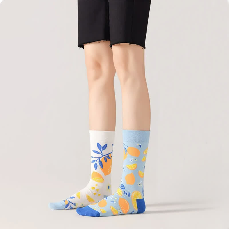 Viertelsocken mit Zitronenmuster - Blau - EU36-43 (US3-9) - image 0