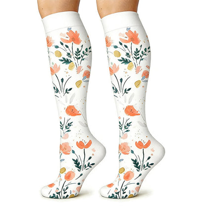 Kniehohe Kompressionsstrümpfe mit Blumenmuster in Schwarz und Weiß (6 Paar) - image 4