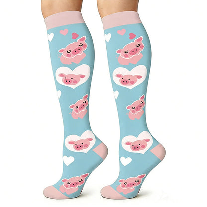 Kompressionssocken zum Laufen im Freien mit süßem Schweine-Print (6 Paar) - image 1