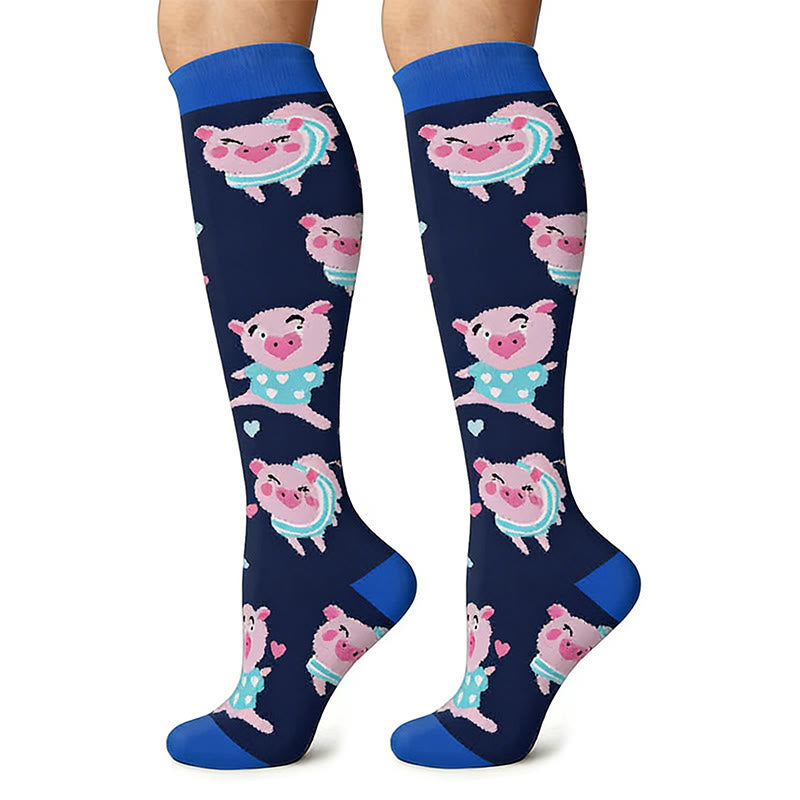 Kompressionssocken zum Laufen im Freien mit süßem Schweine-Print (6 Paar) - image 5
