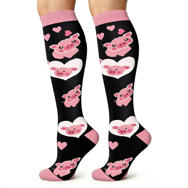 Kompressionssocken zum Laufen im Freien mit süßem Schweine-Print (6 Paar) - image 3