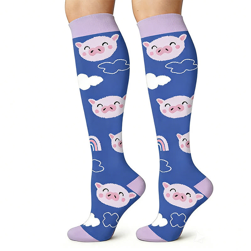 Kompressionssocken zum Laufen im Freien mit süßem Schweine-Print (6 Paar) - image 4