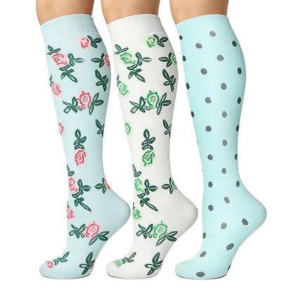 Kompressionsstrümpfe mit Blumen- und Punktmuster (3 Paar) - image 1