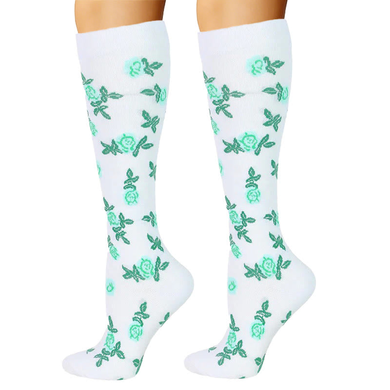 Blau-grüne Kompressionsstrümpfe mit Blumenmuster (6 Paar) - image 5